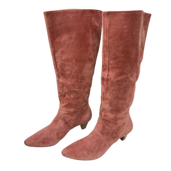 SILENT D Boot Tinglet Kitten Heel Slouch Size 8-8.5 Mauve Pink Suede Pointed Toe - Picture 1 of 8